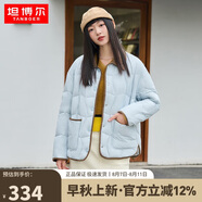 坦博爾羽絨服女短款翻領韓版寬松女士燈芯絨外套TD236266 海鹽藍 160 