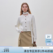 范思藍(lán)恩23FS14541短款絞花毛衣外套女秋冬新款圓領(lǐng)針織開衫 亮白色 L