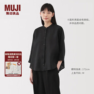 無印良品（MUJI）女式 漢麻水洗七分袖罩衫女士襯衫襯衣內(nèi)搭女裝夏季上衣BC2N4A5S 黑色 S (155/80A)