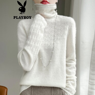 花花公子（PLAYBOY）2025休閑新品羊.毛衫女堆堆領(lǐng)毛衣鏤空提花羊.絨衫高領(lǐng)針織打底 暖白色 【原版】官方旗艦版 S
