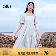 森馬連衣裙女溫柔系木耳邊方領(lǐng)夏季泡泡袖娃娃裙甜美107424114030