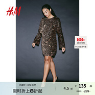 H&M女裝連衣裙秋季時(shí)尚晚派對(duì)圓領(lǐng)長(zhǎng)袖亮片連衣裙1204941 古銅色 170/116