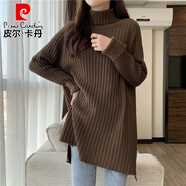 皮爾卡丹（pierre cardin）高領(lǐng)毛衣女春秋2025年新款直筒寬松套頭中長(cháng)版打底衫針織長(cháng)袖上衣 咖啡色 S 254