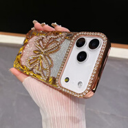 品勝（PISEN）適用閃鉆立體蝴蝶適用蘋(píng)果17promax手機殼iphone16保護套15/14/13 水鉆大蝴蝶【金色 漸變閃粉紙】 iPhone 17 Pro