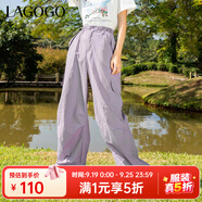 lagogo寬松抽繩工裝褲女拉谷谷春新款運動休閑輕薄透氣休閑褲子 粉紫色(Q4) S