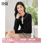 歐莎（OSA）千金小香風(fēng)減齡內搭娃娃領(lǐng)針織衫2025秋新款打底衫毛衣女上衣氣質(zhì) 黑色A M