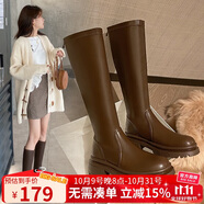 ZHR長(zhǎng)筒靴女英倫風(fēng)時(shí)尚百搭騎士靴女潮流氣質(zhì)舒適直筒女靴柔軟親膚厚底增高靴子女 BL77 棕色(單里) 39 