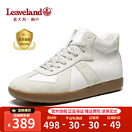 楓葉（leaveland）意大利男鞋2025新品真牛皮復古情侶款德訓鞋戶(hù)外男士運動(dòng)休閑板鞋 高邦-白色（皮鞋碼） 40