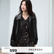 伊芙麗復(fù)古風(fēng)寬松氣質(zhì)皮夾克短外套女新款百搭時(shí)髦外套女 黑色 S