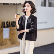 夏典素訂女王（SE.PSTP）焦糖色短外套女春秋款小個子棒球服休閑運動衛(wèi)衣開衫正肩夾克上衣 黑色 L 115-128斤