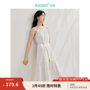 茵曼（INMAN）100%純棉可調節吊帶連衣裙2025夏季女裝新品系帶收腰顯瘦A字長(cháng)裙 珍珠白 XL