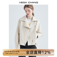 VEGA CHANG機(jī)車皮衣女秋季西裝領(lǐng)BF風(fēng)帥氣pu皮夾克短外套ins潮 米杏色 S