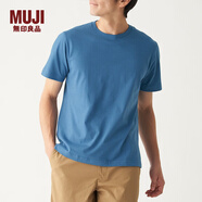 無印良品 MUJI 男式 印度棉天竺編織 圓領短袖T恤 ABA01A0S 煙熏藍色 M