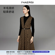NAERSI【百合裙】娜爾思綿羊毛無(wú)袖連衣裙2025年秋季新款裙子（配腰帶） 淺橙黃色 M