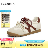 天美意鞋子女鞋商場同款平跟軟底復(fù)古德訓(xùn)鞋休閑鞋春秋款BJ311AM5 紅色 39