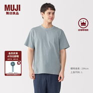 無(wú)印良品（MUJI）男式天竺編織圓領(lǐng)短袖T恤男士打底衫男款休閑上衣夏季男裝 淺藍(lán)色條紋 S (165/84A)