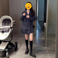 2025秋冬新款高冷御姐風(fēng)西裝裙裙歐美時(shí)尚遮肚子減齡氣質(zhì)連衣裙潮 灰色假兩件連衣裙 M 【建議80-100斤】