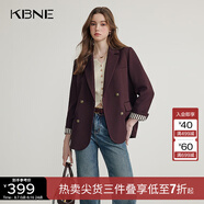 KBNE藏青西裝領(lǐng)短外套女小個(gè)子長(cháng)袖上衣春秋新款氣質(zhì)學(xué)院風(fēng)外衣 棗紅 L