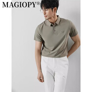 MAGIOPY高端品牌男裝高檔襯衫領(lǐng)男士T恤商務(wù)休閑高彈力速干短袖 摩卡其 L 【建議120-140斤】