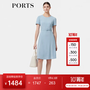 PORTS寶姿女裝春夏新品溫柔風(fēng)氣質(zhì)短袖圓領(lǐng)中長(zhǎng)三醋酸連衣裙 天空藍(lán)-1 XS (2)