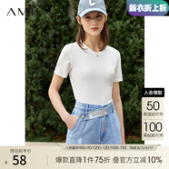 AMII夏新款短袖T恤女正肩設(shè)計(jì)感不規(guī)則褶皺開叉莫代爾上衣 米白12240130 170/92A/XL