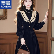 羅蒙加絨加厚赫本風(fēng)氣質(zhì)小黑裙2025秋冬新款絲絨法式絕美收腰裙子 黑色 加絨加厚 S