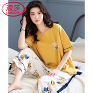 浪莎品牌睡衣女夏季純棉休閑短袖七分褲韓版薄款寬松家居服大碼套 CZ8833 2XL 【建議穿著體重：140-160