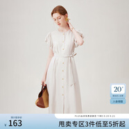 范思藍(lán)恩天絲亞麻氣質(zhì)花苞袖連衣裙女2024夏季新款蓋袖收腰18062 灰卡其 S