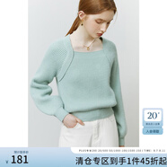 范思藍(lán)恩法式方領(lǐng)針織衫女秋冬新款燈籠袖套頭毛衣 天青藍(lán) S