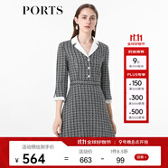 PORTS寶姿女裝 秋冬新品收腰氣質(zhì)連衣裙ALL9D016JFE033 黑色格子 L (8)