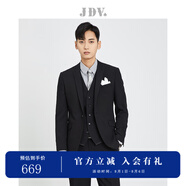 杰帝梵（J.D.V）男裝商務(wù)通勤戧駁領(lǐng)一?？壅b西裝結(jié)婚新郎西服伴郎服外套 黑色 S 170/88A