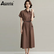 美衣工匠（ARTAN HX）美衣工匠收腰氣質(zhì)優(yōu)雅襯衫式洋裝女夏2025新款輕奢感設計氣場(chǎng)強大 咖色 2XL