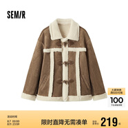 森馬（Semir）外套女牛角扣翻領寬松文藝2024冬季仿麂皮仿兔毛夾克109724108011