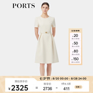 PORTS寶姿春季新品女裝優(yōu)雅純色通勤腰帶裝飾束腰短袖連衣裙 奶白色 XS (2)