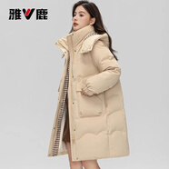 雅鹿羽絨服女中長款2025冬季加厚抗寒保暖新時(shí)尚款情侶款連帽外套女
