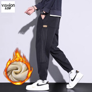 以純（YISHion）加絨休閑褲子男冬季2025新款潮流青少年加厚保暖束腳褲男士秋冬款  666黑色 加絨 L 【110-130斤】