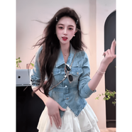 兔嵐牛仔襯衫女時(shí)尚感收腰外套獨(dú)特腰帶女2025秋季時(shí)尚修身休閑 淺藍(lán)色牛仔 單.件 S 建議85-100斤
