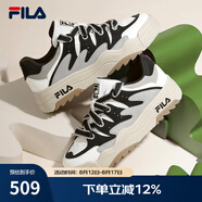 斐樂(lè )（FILA）斑斕鞋ROSETTA女鞋板鞋新款面包厚底鞋復古休閑鞋 雪白/黑-SB 37.5