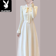 花花公子（PLAYBOY）小香風氣質(zhì)名媛法式加厚針織連衣裙女秋冬感收腰打底毛衣裙子黑色顯身材/日系復古慵懶風/冷淡S 【40/45kg】限時優(yōu)惠，享運費