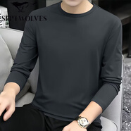 七匹狼寶藍(lán)色純棉t恤男款春秋款圓領(lǐng)長(zhǎng)袖打底衫上衣純色寬松內(nèi)搭體恤衫 深灰色A13 S 建議90-110斤