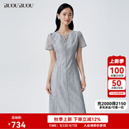 BUOUBUOUBUOUBUOu 2025春夏新款法式優(yōu)雅立體肌理蕾絲珍珠紐扣連衣裙女 灰色B86 XL