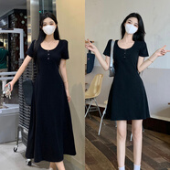 凡客誠品大碼女裝微胖MM短袖連衣裙夏季收腰顯瘦黑色長(cháng)裙小眾氣質(zhì)包臀裙子 長(cháng)款 M (建議80~100斤)