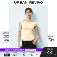 UR2025春季新款女裝時(shí)尚氛圍感修身一字領(lǐng)短袖T恤UWB450003 淺卡其 S