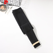 皮爾卡丹加絨補丁打底褲女秋冬季膝蓋加厚貼布彈力修身保暖外穿高腰小腳褲 黑色  加絨 L 建議100-115斤