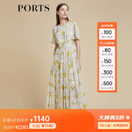 PORTS寶姿商場(chǎng)同款2022春夏新款女裝“絢爛夏花”印花連衣長(cháng)裙 亞麻淺金印花 M (6)
