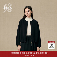 鄂爾多斯1980羊毛雙面呢泡泡袖女裝簡約休閑短外套25早秋新品 黑 S 160/80A