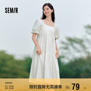 森馬連衣裙女溫柔系木耳邊方領(lǐng)夏季泡泡袖娃娃裙甜美107424114030