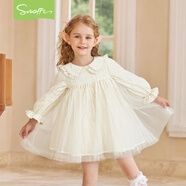 斯納菲兒童連衣裙女童公主裙秋裝女寶生日公主裙洋氣紗裙 梨花杏 130
