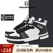 暴力熊（VIOLENTBEAR）鞋子男鞋2025新款春季高幫板鞋厚底增高休閑鞋女鞋情侶運(yùn)動鞋潮流 黑白色 （熱賣高幫） 42