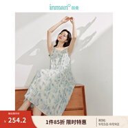 茵曼（INMAN）水墨玉蘭花印花吊帶連衣裙2025夏季女裝新品無袖A字中長裙 淺藍色 XL